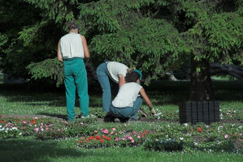 Safety barriers and tidy tools on a landscaping site